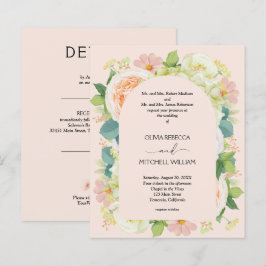 Budget Floral Blush Pink Wedding All in One Invite