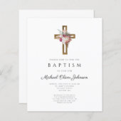Budget Floral Boho Cross Baptism Uitnodiging (Voorkant / Achterkant)
