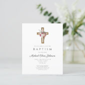 Budget Floral Boho Cross Baptism Uitnodiging (Staand voorkant)