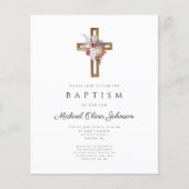 Budget Floral Boho Cross Baptism Uitnodiging (Voorkant)