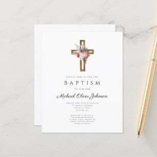 Budget Floral Boho Cross Baptism Uitnodiging