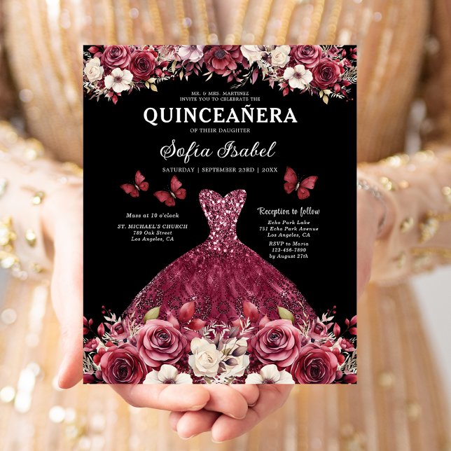 Budget Floral Bourgondië Prinses Quinceanera (Creator heeft geüpload)
