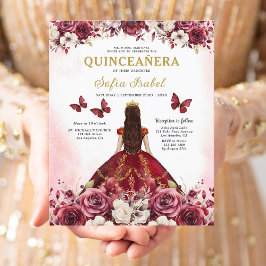 Budget Floral Bourgondië Prinses Quinceanera Flyer