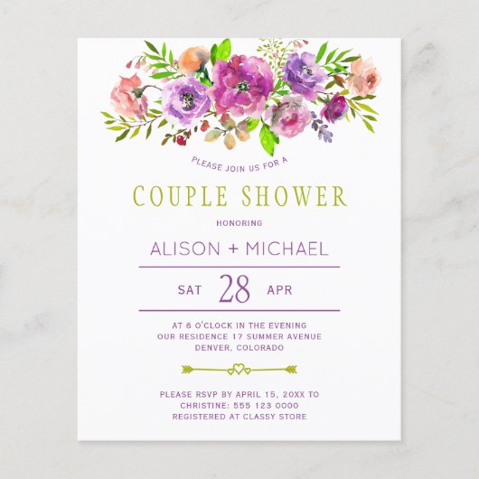 Budget floral bruiloft-doudeuitnodiging (Voorkant)