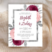 Budget Floral Burgundy Blush Silver Wedding Invite