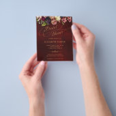 Budget floral burgundy bridal doucheuitnodiging flyer (Hand)