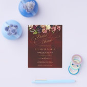 Budget floral burgundy bridal doucheuitnodiging flyer (Enkel)