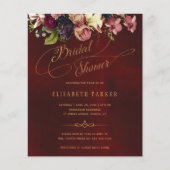 Budget floral burgundy bridal doucheuitnodiging flyer (Voorkant)