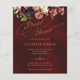 Budget floral burgundy bridal doucheuitnodiging flyer