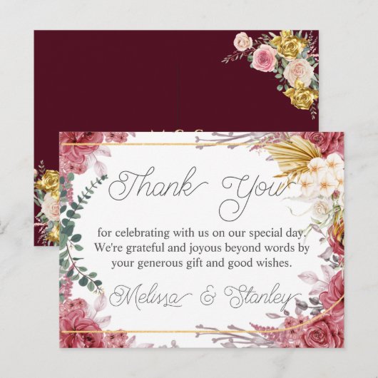Budget Floral Burgundy Gold Eucalyptus Dank u wel Briefkaart (Voorkant / Achterkant)