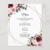 Budget Floral Burgundy Gold Geometric Wedding Menu (Voorkant)