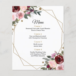 Budget Floral Burgundy Gold Geometric Wedding Menu
