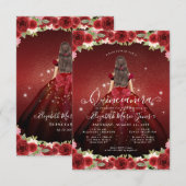 Budget Floral Burgundy Gold Princess Quinceanera Notitiekaartje (Voorkant / Achterkant)