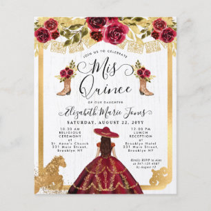 Budget Floral Burgundy Red Gold Charra Quinceanera