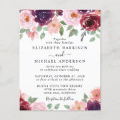 Budget Floral Burgundy Waterverf Wedding Invite (Voorkant)