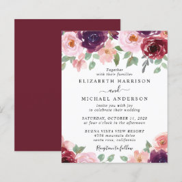 Budget Floral Burgundy Waterverf Wedding Invite