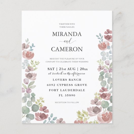 Budget Floral Burnt Oranje Weddenschap (Voorkant)