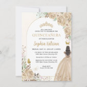 Budget Floral Champagne Gold Princess Quinceanera Notitiekaartje (Voorkant)