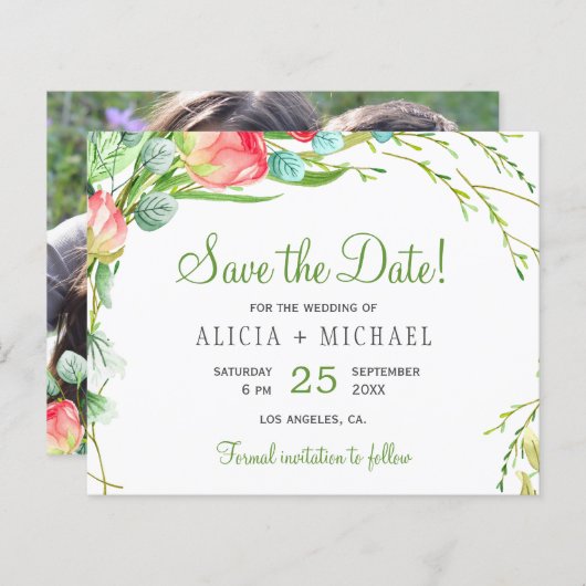 Budget floral chic script foto's bruiloft op datum (Voorkant / Achterkant)