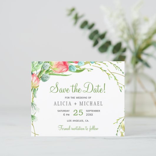 Budget floral chic script foto's bruiloft op datum (Staand voorkant)