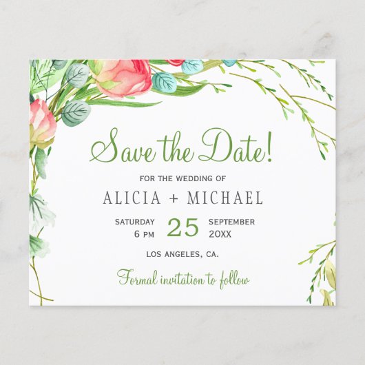 Budget floral chic script foto's bruiloft op datum (Voorkant)