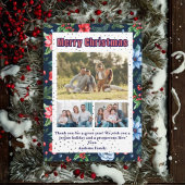 Budget Floral Christmas Plaid 3 Photo Holiday Card Feestdagenkaart