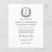 Budget Floral Crest Monogram Huwelijk Elegant (Voorkant)