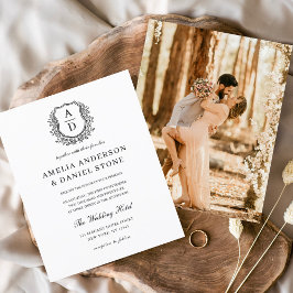 Budget Floral Crest Monogram Huwelijk Elegant