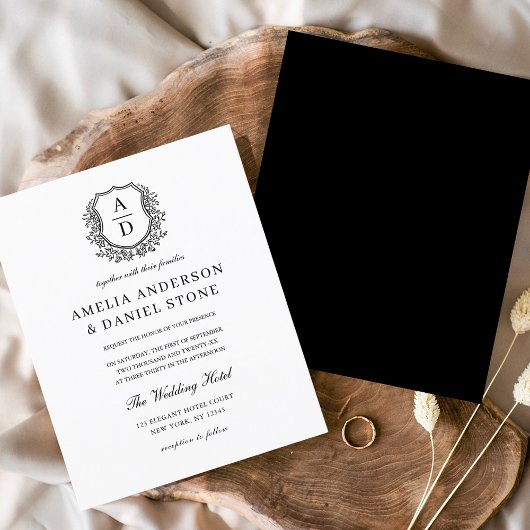 Budget Floral Crest Monogram Huwelijk Elegant