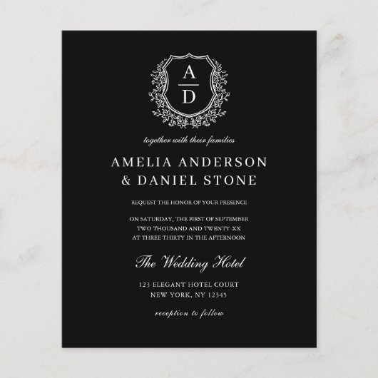 Budget Floral Crest Monogram Huwelijk QR Code (Voorkant)