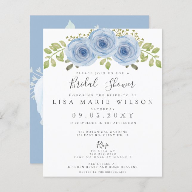 Budget Floral Dusty Blue Bridal Shower (Voorkant / Achterkant)