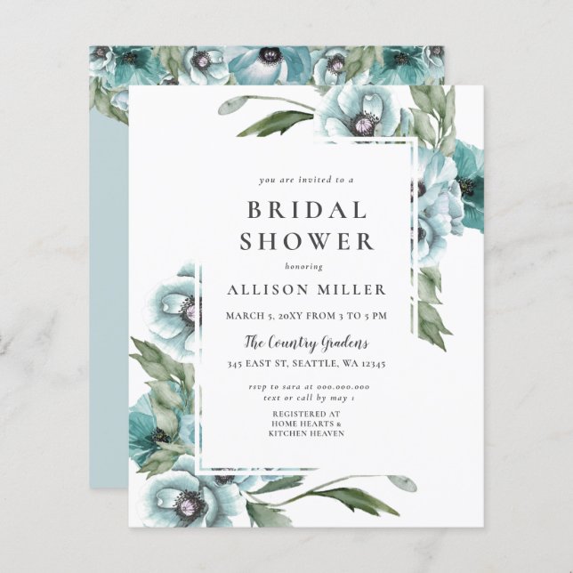 Budget Floral Dusty Blue Bridal Shower (Voorkant / Achterkant)