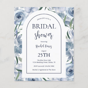 Budget Floral Dusty Blue Bridal Shower Flyer