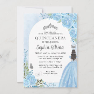 Budget Floral Dusty Blue Gray Princess Quinceanera Notitiekaartje