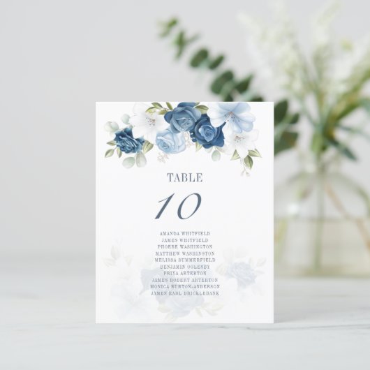 Budget Floral Dusty Blue Green Table Seating Chart (Staand voorkant)