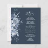 Budget Floral Dusty Blue Navy Wedding Menu (Voorkant)