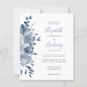 Budget Floral Dusty Blue QR Code Huwelijksuitnodig (Voorkant)