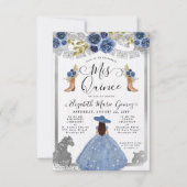 Budget Floral Dusty Blue Silver Charra Quinceanera Notitiekaartje (Voorkant)