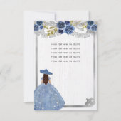 Budget Floral Dusty Blue Silver Charra Quinceanera Notitiekaartje (Achterkant)