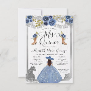 Budget Floral Dusty Blue Silver Charra Quinceanera Notitiekaartje