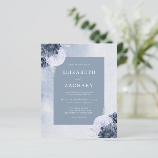 Budget Floral Dusty Blue Silver Wedding (Staand voorkant)