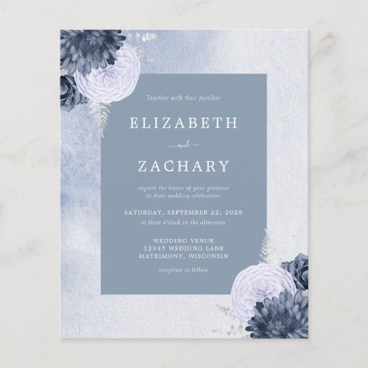Budget Floral Dusty Blue Silver Wedding (Voorkant)
