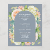 Budget Floral Dusty Blue Wedding All in One Invite (Voorkant)