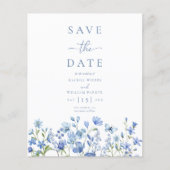 Budget Floral Dusty Blue Wedding Save The Date Flyer (Voorkant)