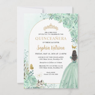 Budget Floral Dusty Green Princess Quinceanera Notitiekaartje