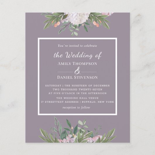 Budget Floral Dusty Lavander Wedding Flyer (Voorkant)