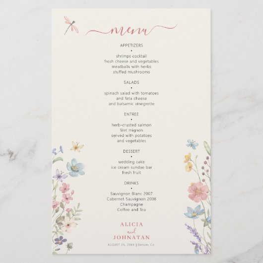 Budget floral elegant wedding menu flyer (Voorkant)