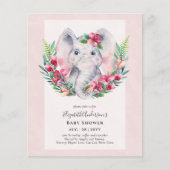 BUDGET Floral Elephant Baby shower nodigt uit (Voorkant)