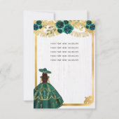 Budget Floral Emerald Green Charra Quinceanera Notitiekaartje (Achterkant)