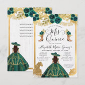 Budget Floral Emerald Green Charra Quinceanera Notitiekaartje (Voorkant / Achterkant)